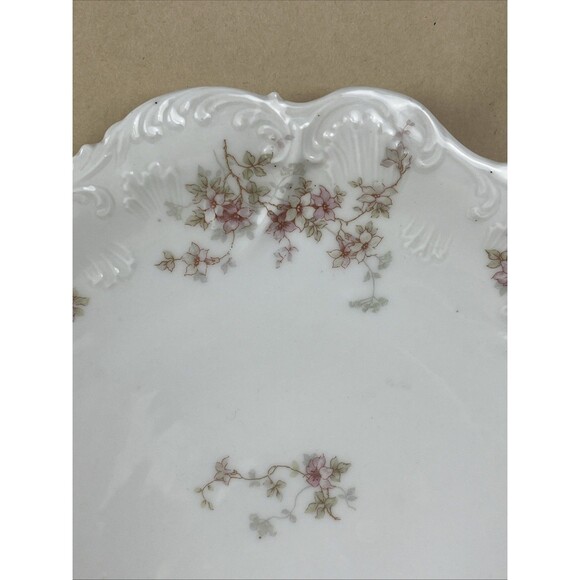 Antique Elite Works Limoges France Pink Green Floral Serving Plate Golden Hdls - Picture 2 of 15